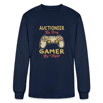 auctioneer Gamer Gift Funny By Day Gamer - Men's Long Sleeve T-Shirt - navy - Front