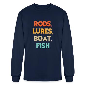 Rods Lures Boat Fish Fisherman Funny Fishing - Men's Long Sleeve T-Shirt - navy - Front