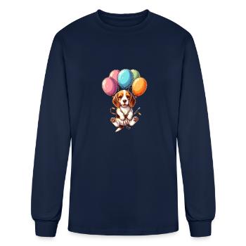 Floating beagle on colorful balloons - Men's Long Sleeve T-Shirt - navy - Front