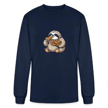 Chubby Sloth Pizza Feast - Men's Long Sleeve T-Shirt - navy - Front