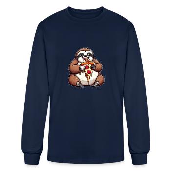Chubby Sloth Pizza Feas - Men's Long Sleeve T-Shirt - navy - Front