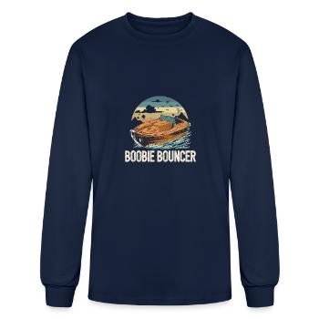 Boobie Bouncer Funny Motorboating Quote Pontoon - Men's Long Sleeve T-Shirt - navy - Front