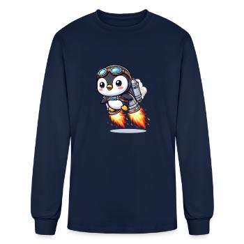 Penguin Soaring with Jetpack - Men's Long Sleeve T-Shirt - navy - Front