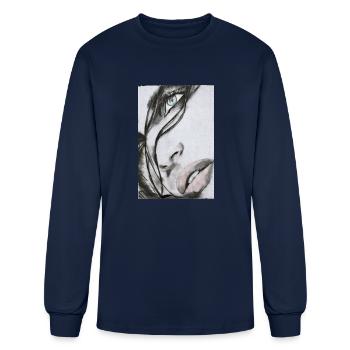 close-up of a woman - Men's Long Sleeve T-Shirt - navy - Front