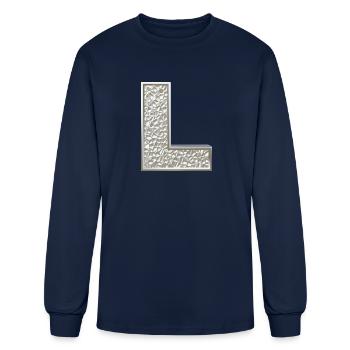 L, letter, letter L, initial, initial L, monogram, - Men's Long Sleeve T-Shirt - navy - Front
