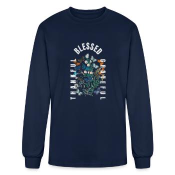 Reconnaissant Bienheureux Reconnaissant - T-shirt à manches longues Homme - marine - Devant