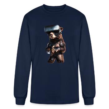 Ours avec casque de réalité virtuelle - T-shirt à manches longues Homme - marine - Devant