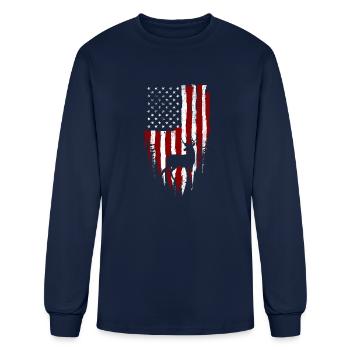American Flag Buck Elk Vintage Hunter Hunting Gift - Men's Long Sleeve T-Shirt - navy - Front