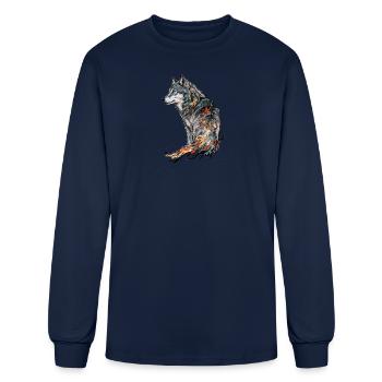 wolf give birth - Men's Long Sleeve T-Shirt - navy - Front