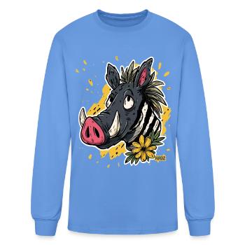 Tropical Boar with Hibiscus - Men's Long Sleeve T-Shirt - carolina blue - Front