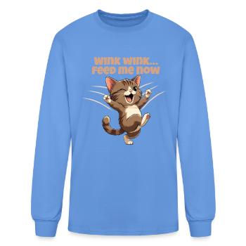 Wink Wink Cat Feed Me Now - Men's Long Sleeve T-Shirt - carolina blue - Front