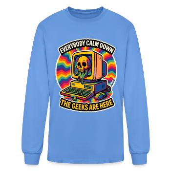 Geeks Are Here Retro Computer - Men's Long Sleeve T-Shirt - carolina blue - Front