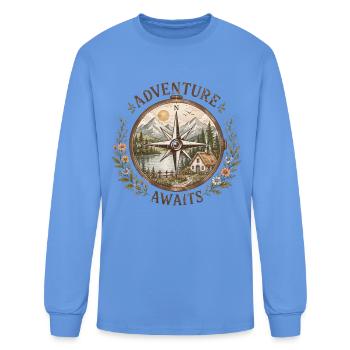 Cottagecore Compass Adventure Nature Illustration - Men's Long Sleeve T-Shirt - carolina blue - Front