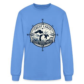 Great Lakes Compass Map Emblem - Men's Long Sleeve T-Shirt - carolina blue - Front