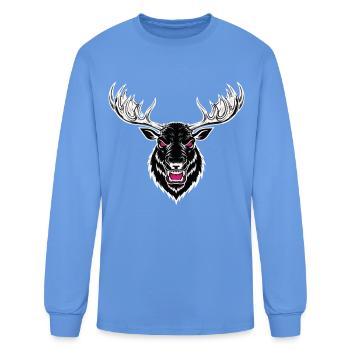 Angry Moose Elk Reindeer Mascot Sports Gaming Logo - Men's Long Sleeve T-Shirt - carolina blue - Front