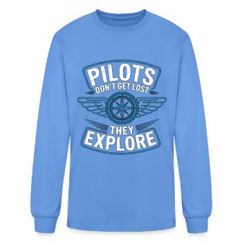 Pilote privé ne se perd pas. Ils aiment l’aviation. - T-shirt à manches longues Homme - bleu caroline - Devant