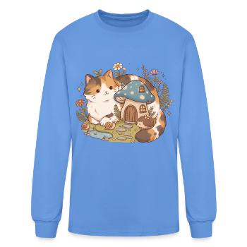 Cozy Calico Cat Cottage - Men's Long Sleeve T-Shirt - carolina blue - Front
