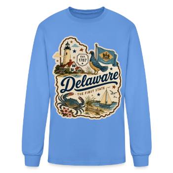 Delaware The First State Vintage Sticker - Men's Long Sleeve T-Shirt - carolina blue - Front