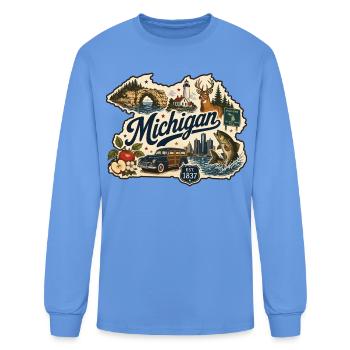 Michigan Great Lakes Vintage Travel Sticker - Men's Long Sleeve T-Shirt - carolina blue - Front