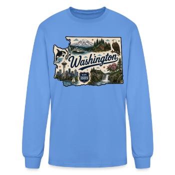 Washington State Mount Rainier Vintage Sticker - Men's Long Sleeve T-Shirt - carolina blue - Front