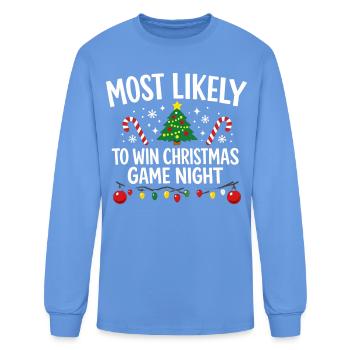 Most Likely to Win Christmas Game Night - Men's Long Sleeve T-Shirt - carolina blue - Front