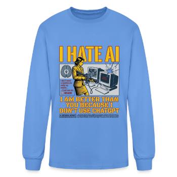 I Hate AI Funny Anti Artificial Intelligence Retro - Men's Long Sleeve T-Shirt - carolina blue - Front
