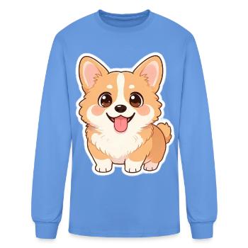 Sunny Corgi Joy Sticker - Men's Long Sleeve T-Shirt - carolina blue - Front