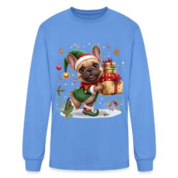 Cute French Bulldog Christmas Santa's Helper - Men's Long Sleeve T-Shirt - carolina blue - Front