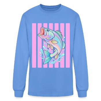 Pastel Bass Fish Design de pêche vintage - T-shirt à manches longues Homme - bleu caroline - Devant