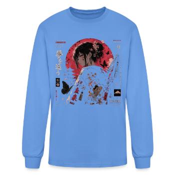 Red Sakura Moon Geisha Portrait - Men's Long Sleeve T-Shirt - carolina blue - Front