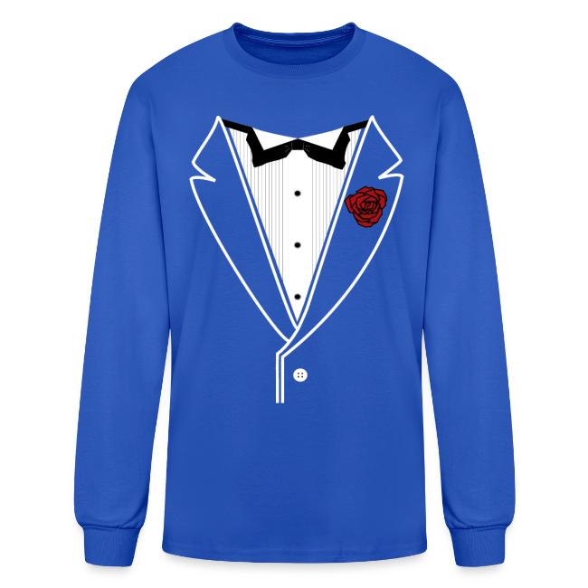 Tuxedo Shirt With Black Bowtie And Red Rose