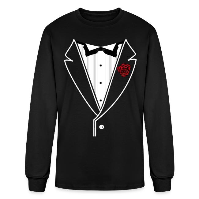 Tuxedo Shirt With Black Bowtie And Red Rose
