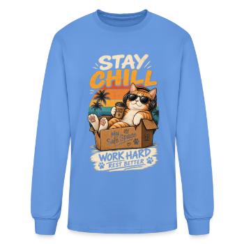 Stay Chill Cat in Safe Space - Men's Long Sleeve T-Shirt - carolina blue - Front