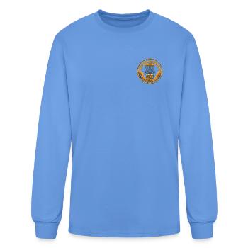 Chains & Grains Disc Golf Patch - Men's Long Sleeve T-Shirt - carolina blue - Front
