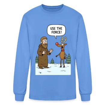 Robed Monk and Reindeer Winter Scene - Men's Long Sleeve T-Shirt - carolina blue - Front