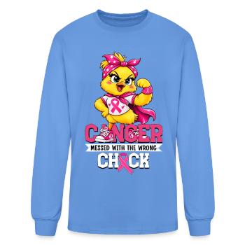 Cancer Messed with Wrong Chick Funny Awareness - Men's Long Sleeve T-Shirt - carolina blue - Front