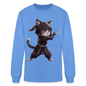 Ninja Cat in Hooded Robe - Men's Long Sleeve T-Shirt - carolina blue - Front