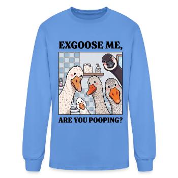 Exgoose Mem, Are You Pooping? - silly goose - Men's Long Sleeve T-Shirt - carolina blue - Front
