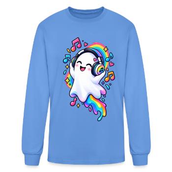 Halloween Kawaii Ghost DJ Rainbow - Men's Long Sleeve T-Shirt - carolina blue - Front