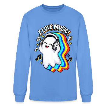 Halloween Rainbow Groove Ghost with Headphones - Men's Long Sleeve T-Shirt - carolina blue - Front