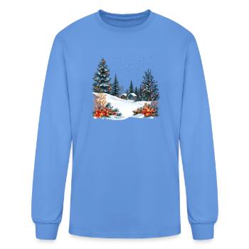Cozy Winter Village Snowfall - Men's Long Sleeve T-Shirt - carolina blue - Front