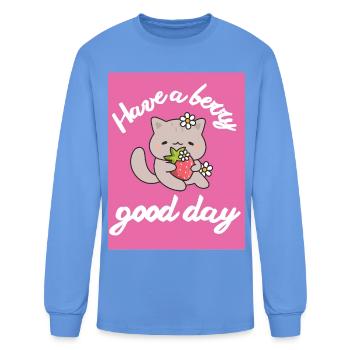 Berry Cute Cat with Strawberry - Men's Long Sleeve T-Shirt - carolina blue - Front