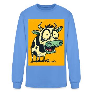 Wide-Eyed Cow on Bright Orange - Men's Long Sleeve T-Shirt - carolina blue - Front
