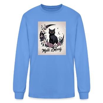 Mystic & Moody Cat in Floral Crescent Moon - Men's Long Sleeve T-Shirt - carolina blue - Front