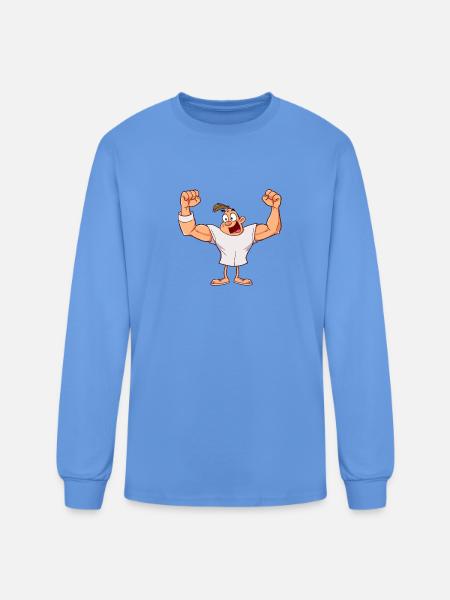 Cartoon Muscle Gainer Illustration - Men's Long Sleeve T-Shirt - carolina blue
