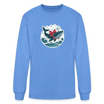 Whale with Red Bow Amid Ocean Waves - Men's Long Sleeve T-Shirt - carolina blue - Front