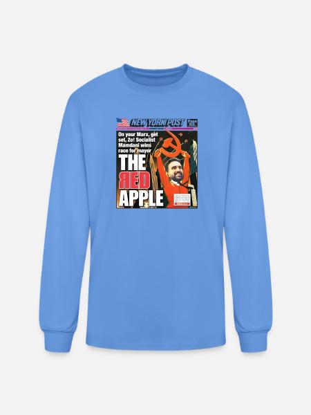 The Red Apple New York Post Zohran Mamdani  - Men's Long Sleeve T-Shirt - carolina blue