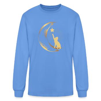 Magic Cat and Moon  Elegant Cosmic Style - Men's Long Sleeve T-Shirt - carolina blue - Front