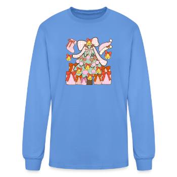 Whimsical Christmas Tree with Pink Bells - Men's Long Sleeve T-Shirt - carolina blue - Front