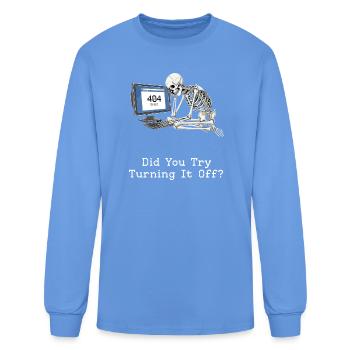"404 Error" Skeleton Tech Support Illustration Art - Men's Long Sleeve T-Shirt - carolina blue - Front